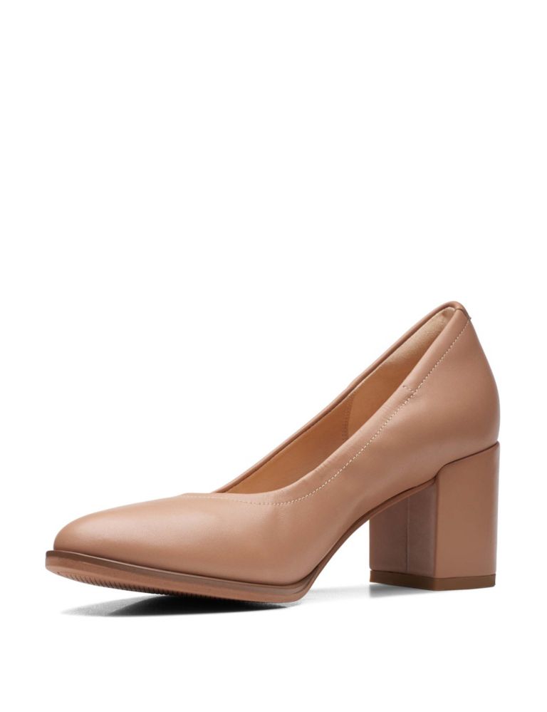 Leather Block Heel Court Shoes 4 of 7