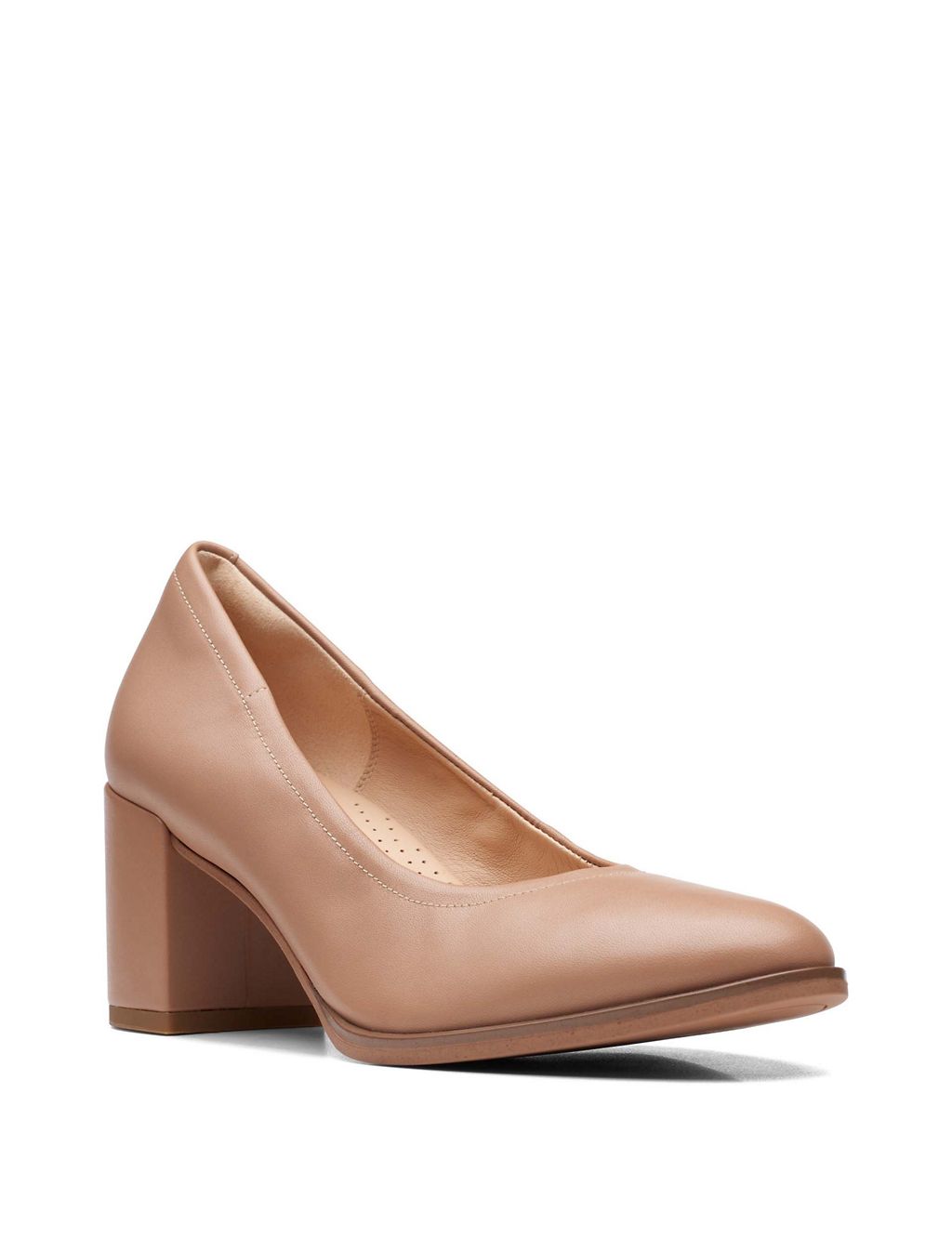 Leather Block Heel Court Shoes 1 of 7