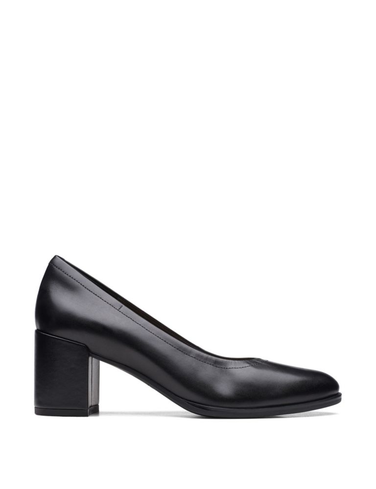 Leather Block Heel Court Shoes 1 of 7