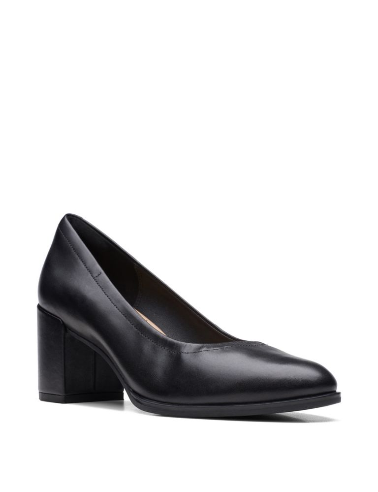 Leather Block Heel Court Shoes 2 of 7
