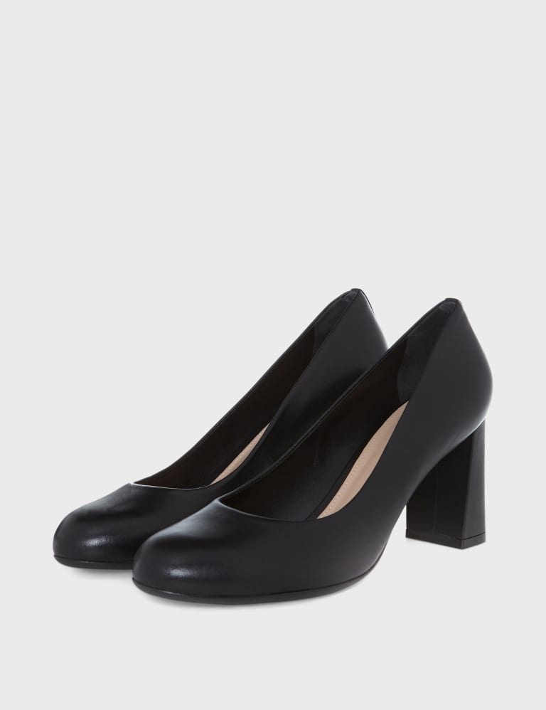 Leather Block Heel Court Shoes