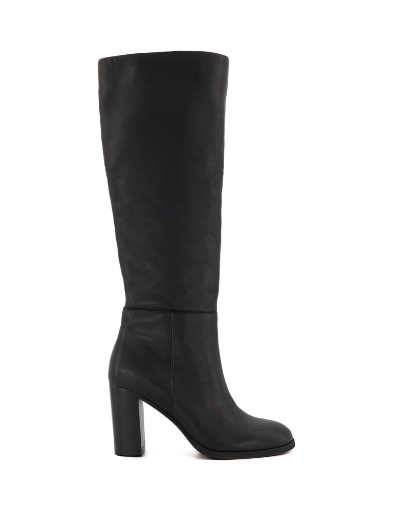 Leather Block Heel Knee High Boots 1 of 4