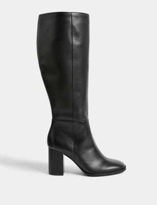 Leather Block Heel Knee High Boots | M&S Collection | M&S