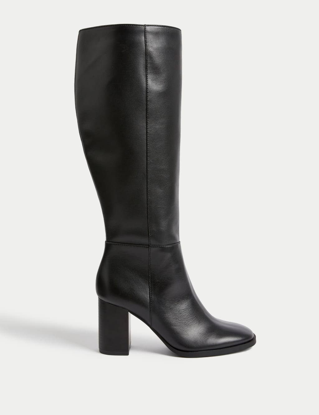 Black leather block heel knee high boots on sale