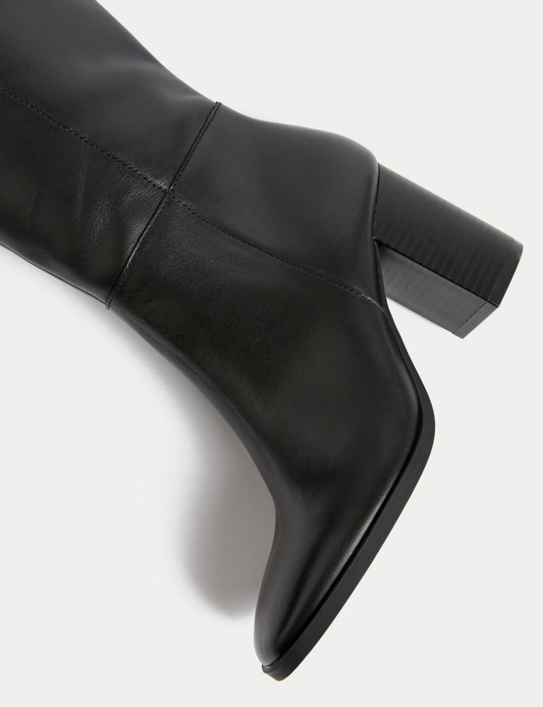 Leather Block Heel Knee High Boots 3 of 3