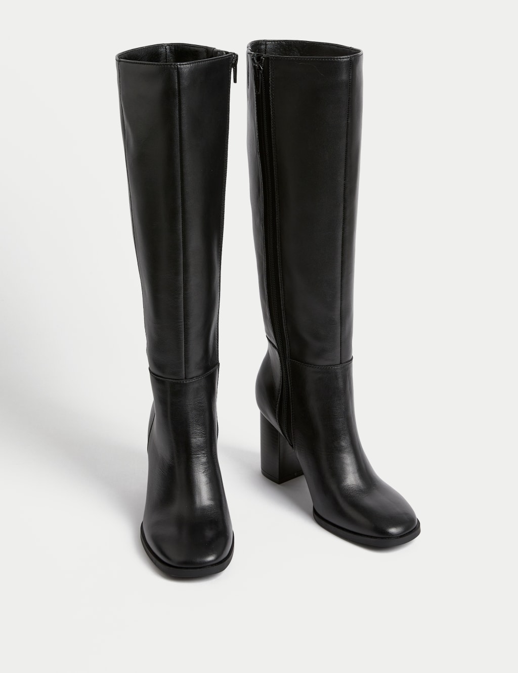 Leather Block Heel Knee High Boots 1 of 3