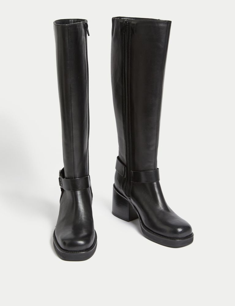 Leather Block Heel Knee High Boots | M&S Collection | M&S