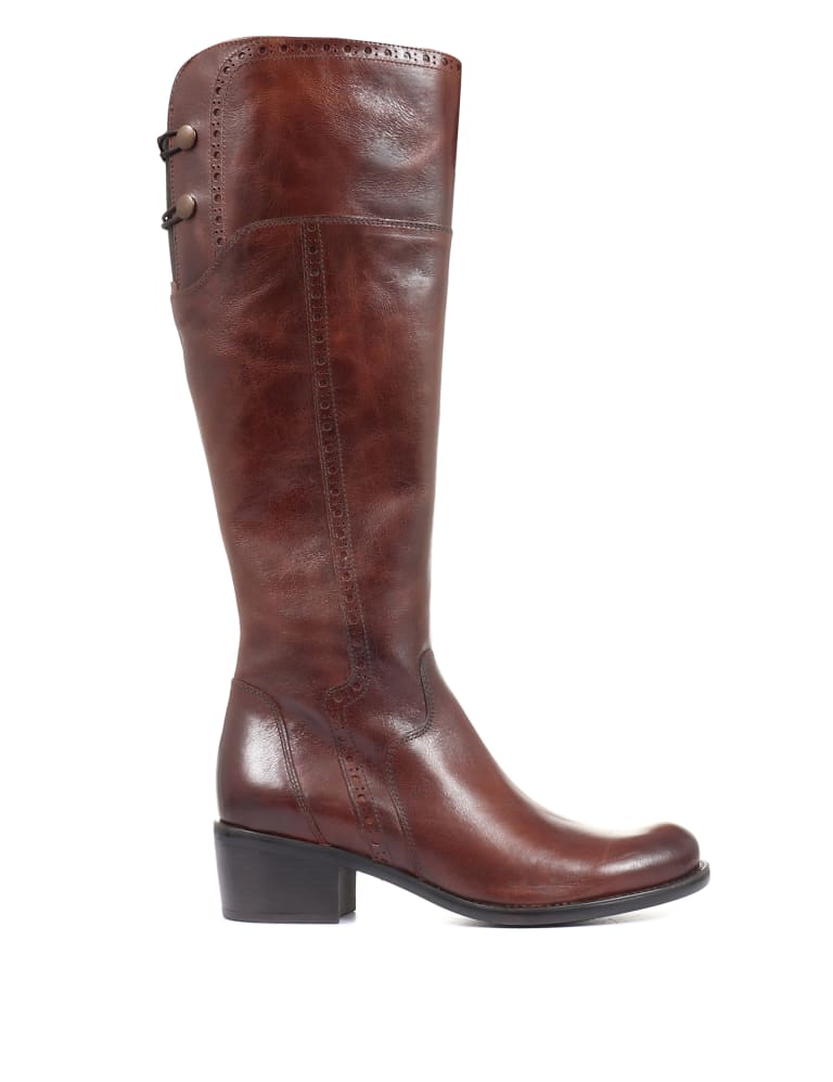 Leather Block Heel Knee High Boots