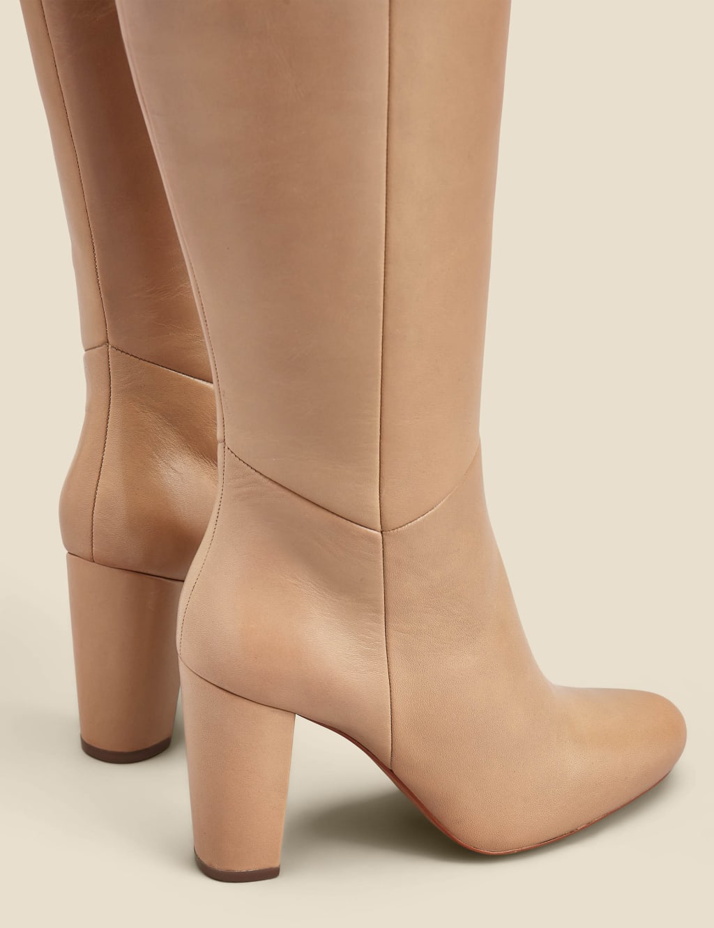 Tan leather knee high block online heel boots