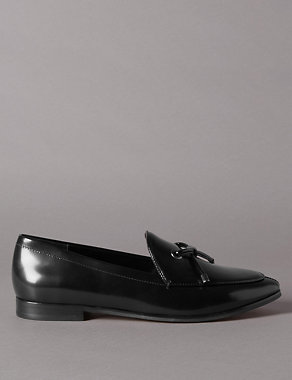 Leather Block Heel Loafers Image 2 of 7