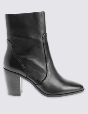 Leather Block Heel Long Ankle Boots Image 2 of 6