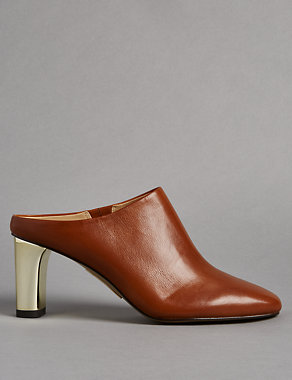 Leather Block Heel Mule Shoes with Insolia® Image 2 of 7