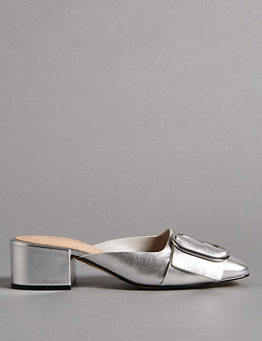Leather Block Heel Mule Shoes with Insolia® Image 2 of 6