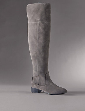 Leather Block Heel Over the Knee Boots Image 2 of 6