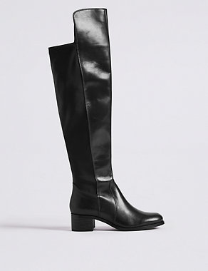 Leather Block Heel Over the Knee Boots Image 2 of 5