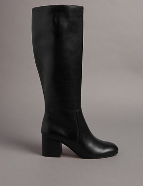 Leather Block Heel Perfect Knee High Boots Image 2 of 6