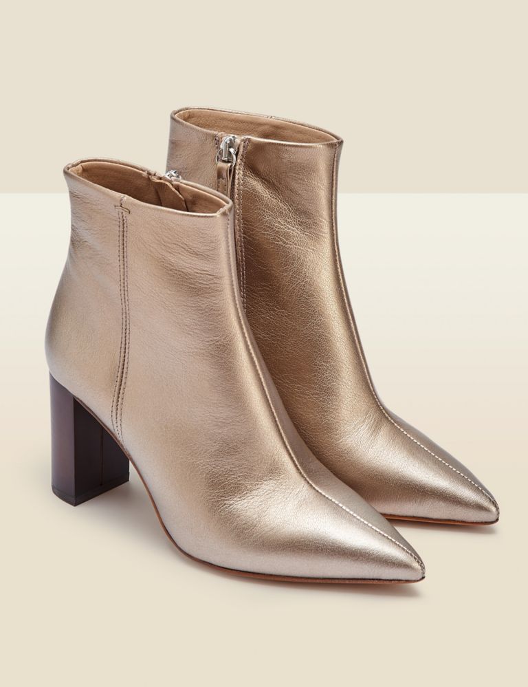 Leather Block Heel Pointed Ankle Boots 2 of 3
