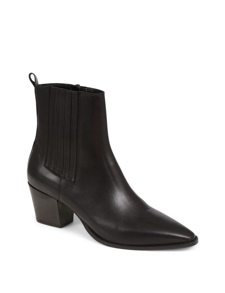 Leather Block Heel Pointed Ankle Boots 4 of 7