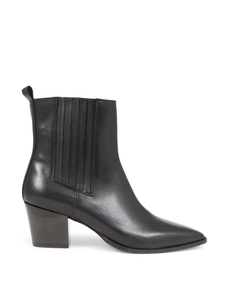 Leather Block Heel Pointed Ankle Boots