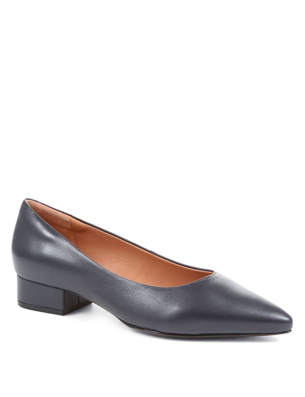 Leather Block Heel Pointed Court Shoes 1 of 7