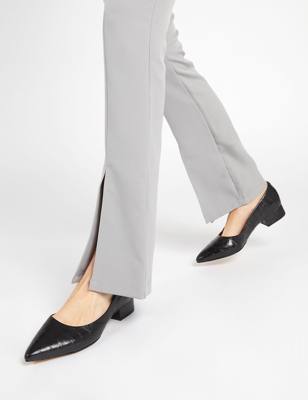 Leather Block Heel Pointed Court Shoes 2 of 7