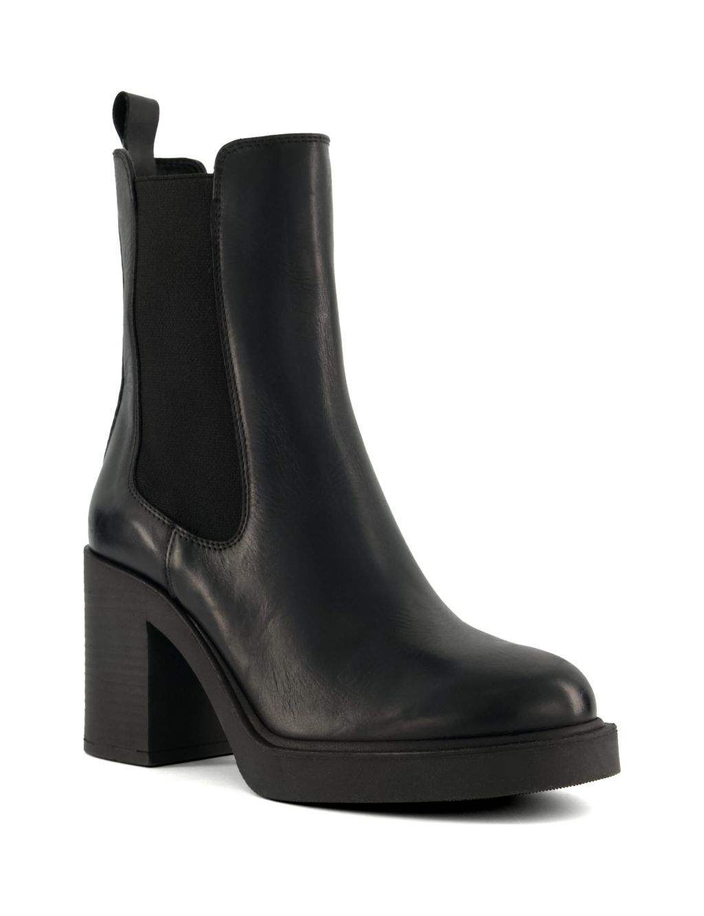 Leather Block Heel Round Toe Ankle Boots 1 of 4