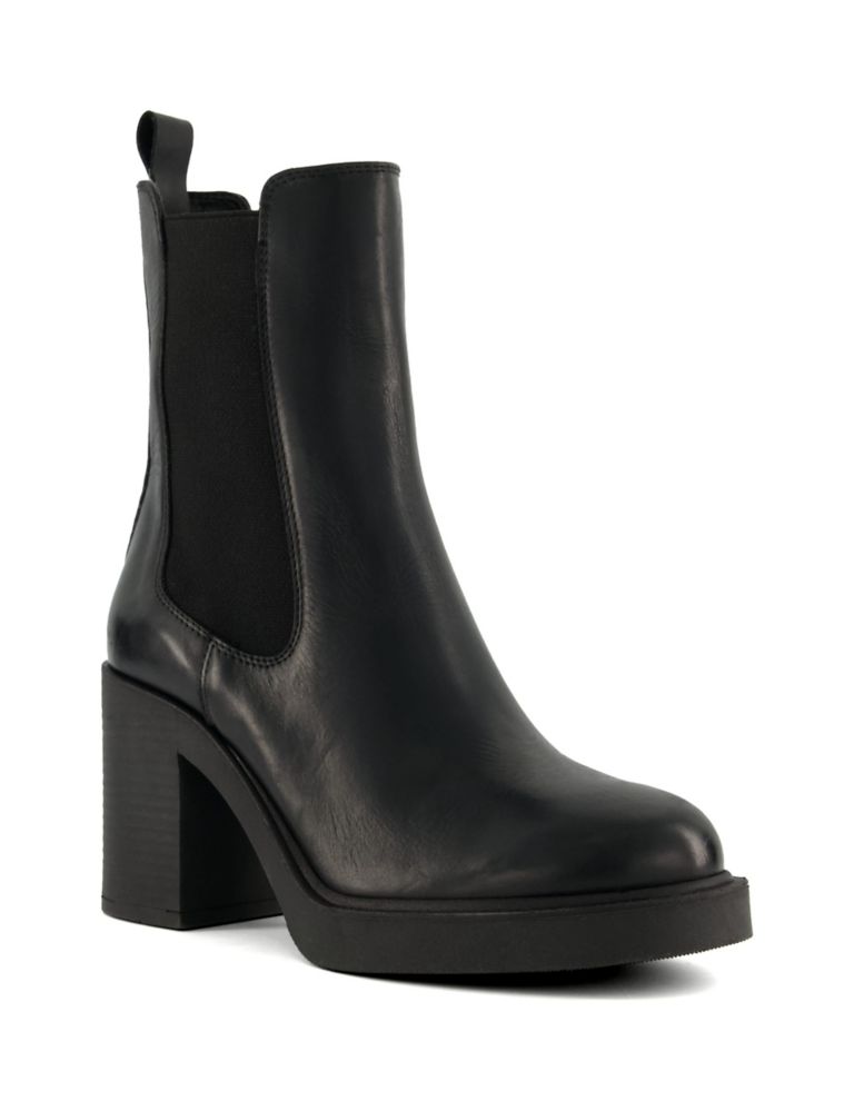 Leather Block Heel Round Toe Ankle Boots 2 of 4