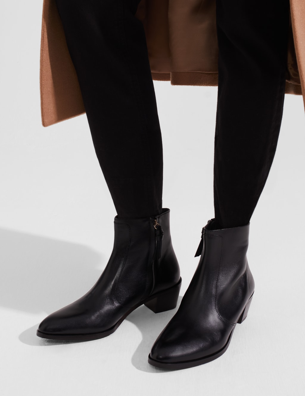 Chesta block heel ankle boot in black sales lycra