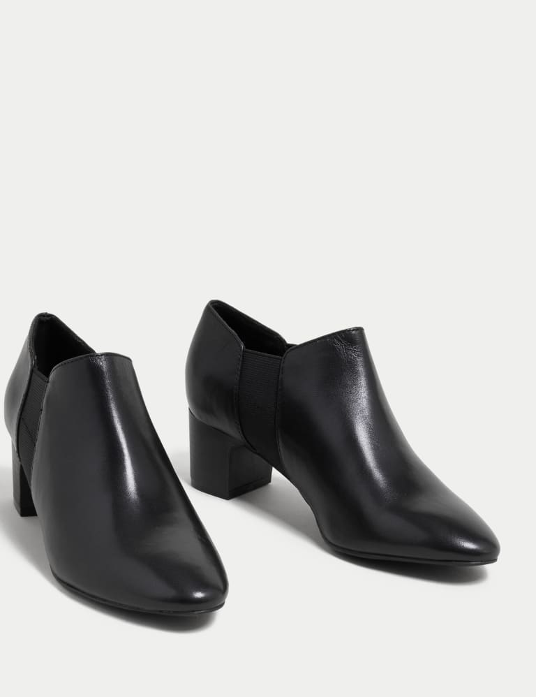 Leather Block Heel Shoe Boots M S Collection M S