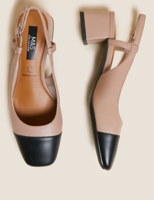 Leather block heel outlet slingback shoes