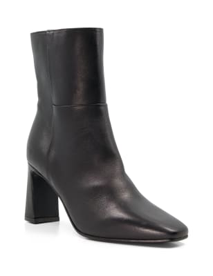 black leather square toe ankle boots