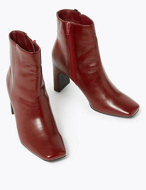 Leather Block Heel Square Toe Ankle Boots Image 2 of 5