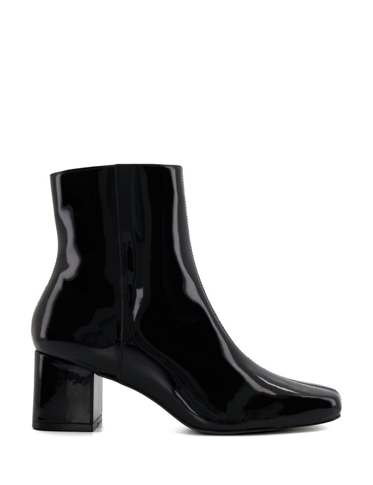 Leather Block Heel Square Toe Ankle Boots 1 of 1