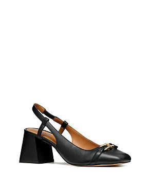 Leather Block Heel Square Toe Slingback Shoes Image 2 of 6