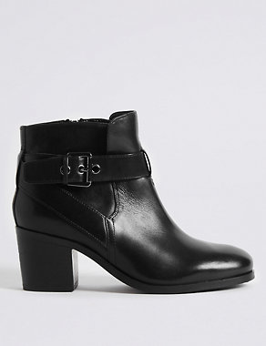 Leather Block Heel Strap Ankle Boots Image 2 of 6