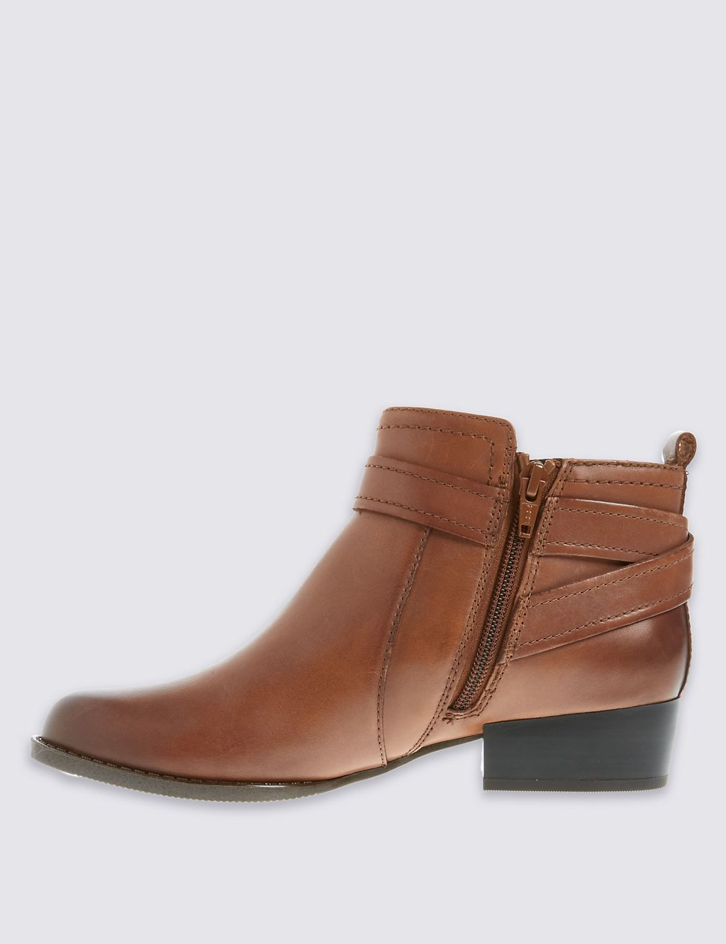 Leather Block Heel Strap Ankle Boots 5 of 6