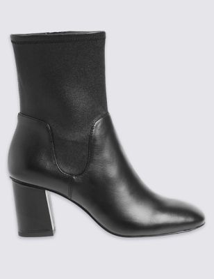 Leather Block Heel Stretch Ankle Boots Image 2 of 6