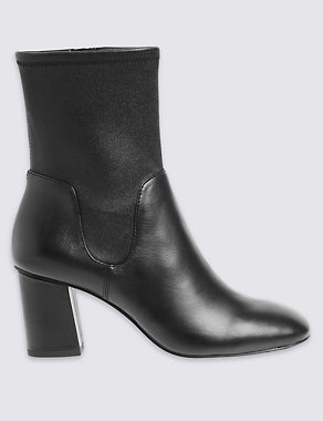 Leather Block Heel Stretch Ankle Boots Image 2 of 6