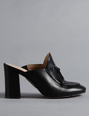 Leather Block Heel Toggle High Mule Shoes Image 2 of 6