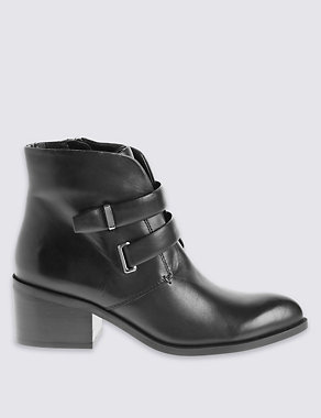 Leather Block Heel Two Strap Ankle Boots Image 2 of 6
