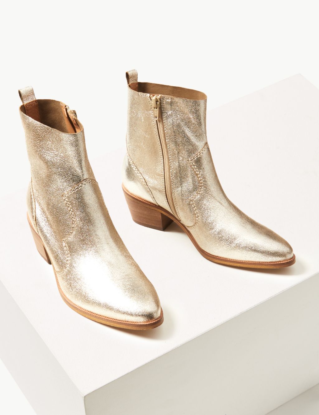 Leather Block Heel Western Boots | M&S Collection | M&S