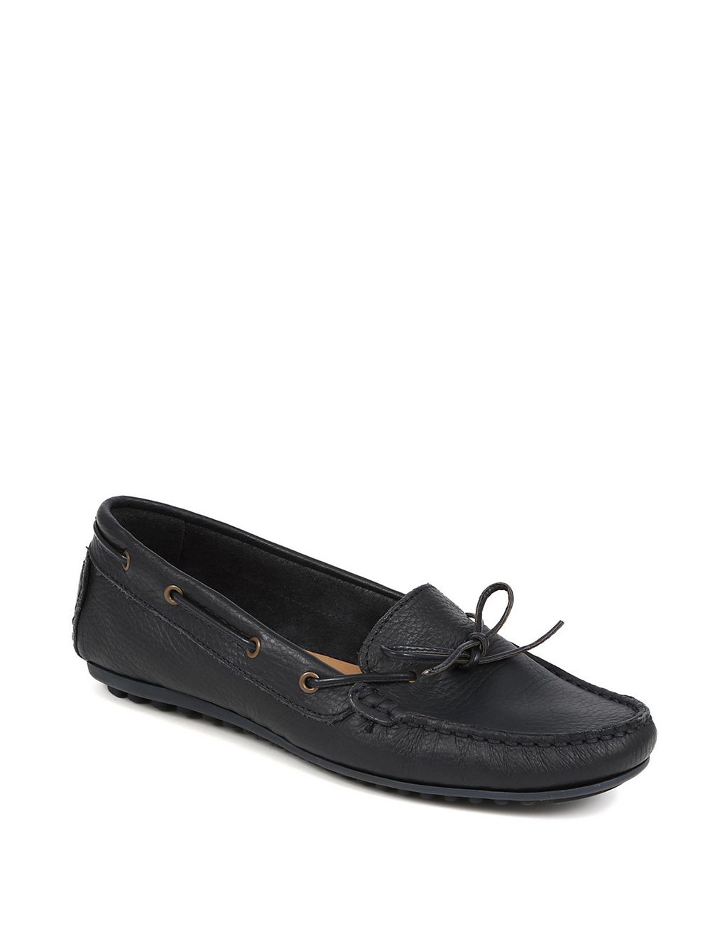 Leather Bow Slip On Flat Boat Shoes 1 of 6