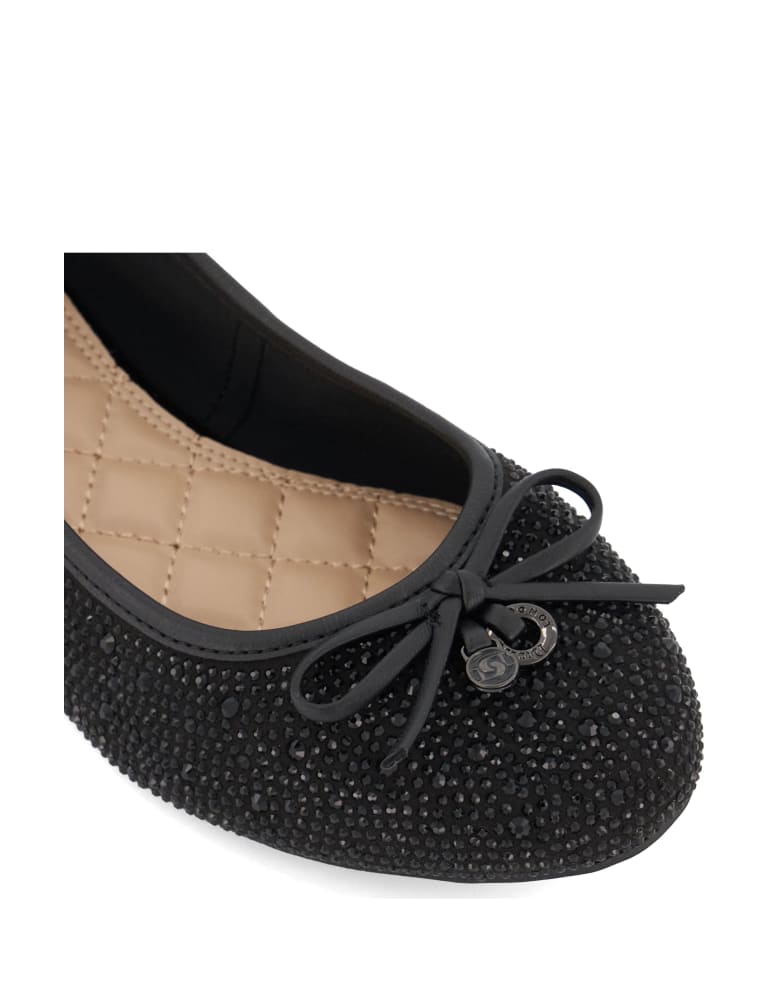 Leather Bow Sparkle Flat Ballet Pumps