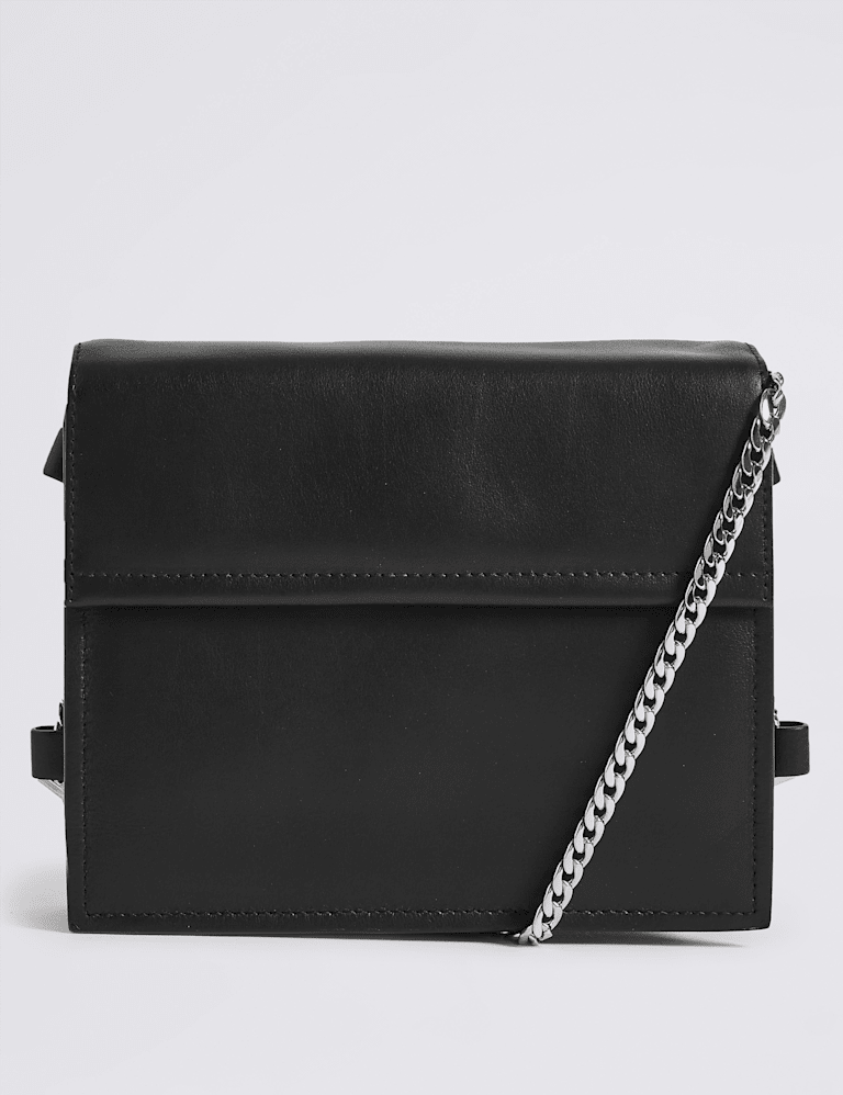 Leather Boxy Chain Shoulder Bag M&S Collection M&S