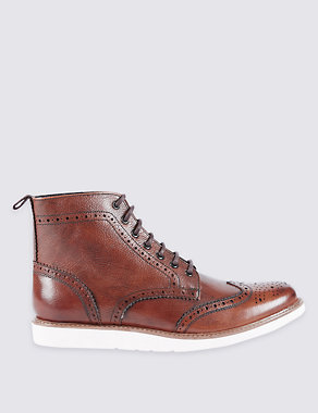 Leather Brogue Wedge Boots Image 2 of 5