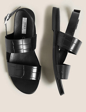 Leather Buckle Ankle Strap Flat Sandals Image 3 of 6