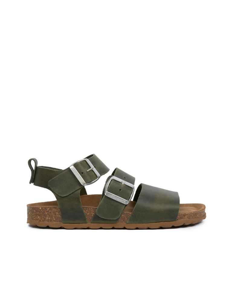 Leather Buckle Ankle Strap Flat Sandals 1 of 7