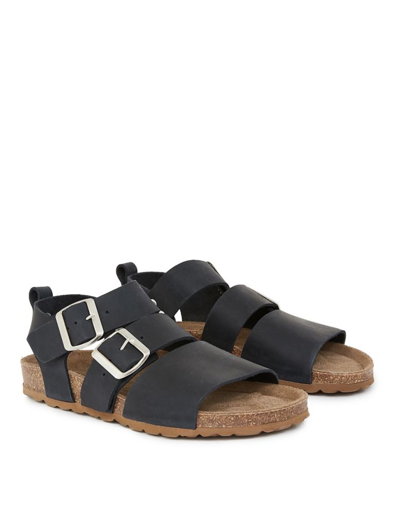 Leather Buckle Ankle Strap Flat Sandals 1 of 6