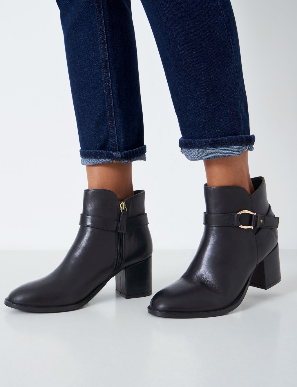 Leather Buckle Block Heel Ankle Boots | Crew Clothing | M&S