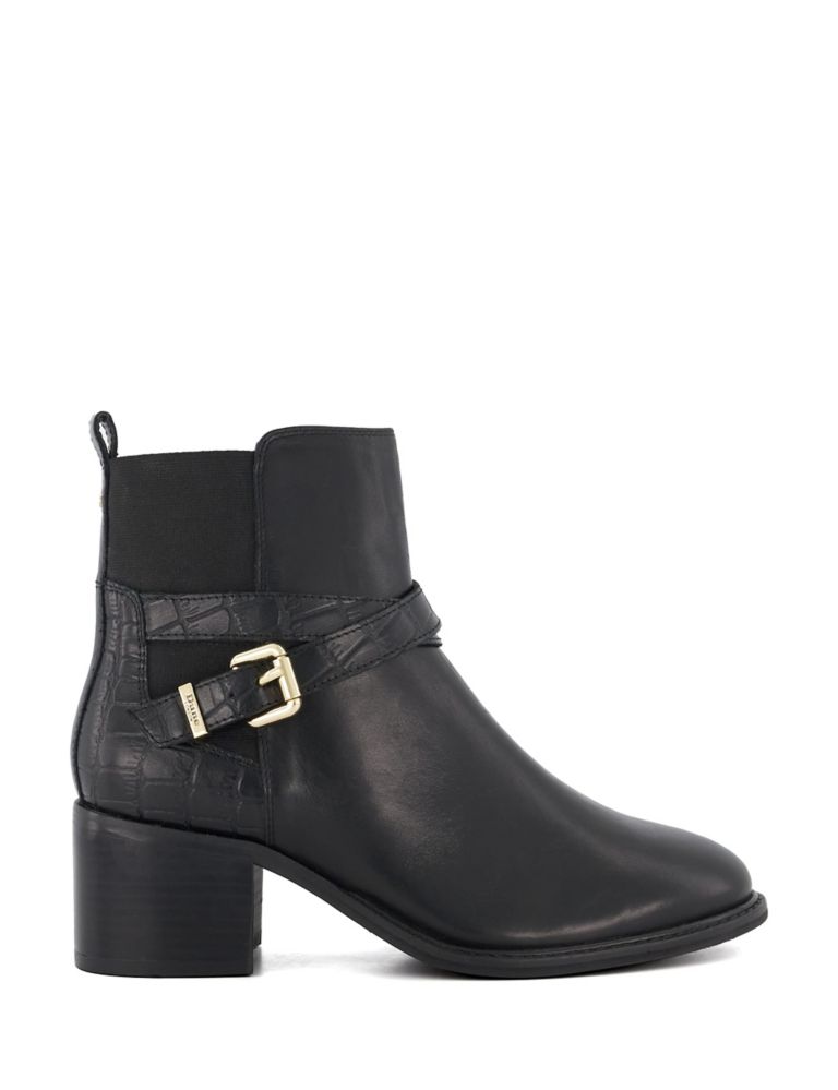 Leather Buckle Block Heel Ankle Boots 1 of 4